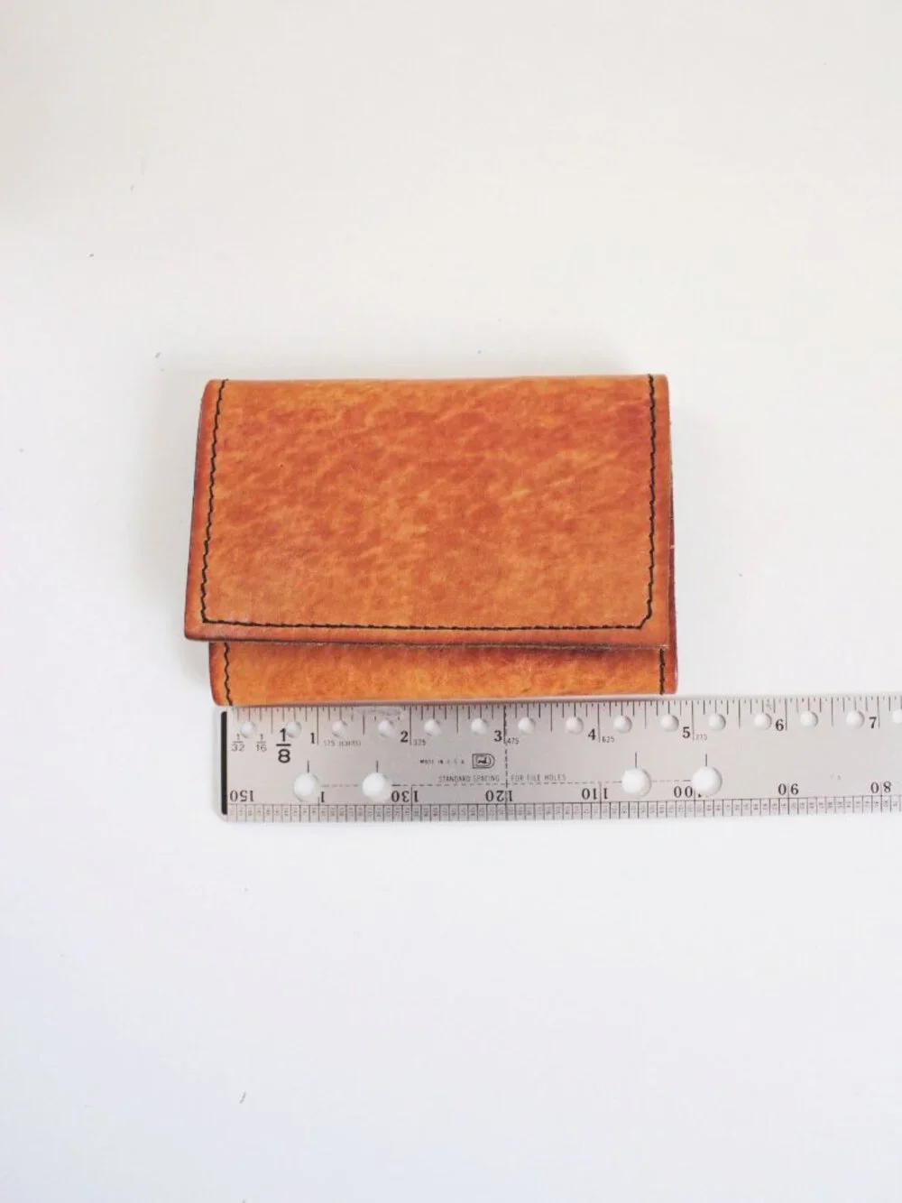 Vintage Hand-Stitched Leather Wallet Trifold Card Coin Case Tan Patina Distresse - Picture 9 of 9
